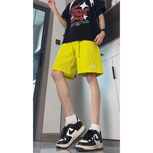 特批16 美式宽松泡泡格短裤男夏季休闲五分裤薄透气运动速干DX341图片