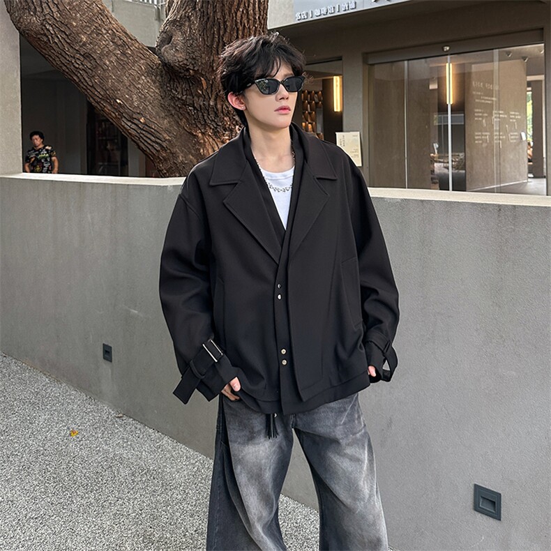 现货双层大翻领设计休闲纯色外套男上衣A071-3325-P118,女装短外套,电商A071
