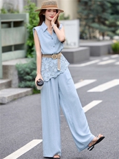 2026年夏季时尚套装轻熟女配腰带阔腿裤两件套装，女装套装/套裙，艾仟回(原伊仟回)