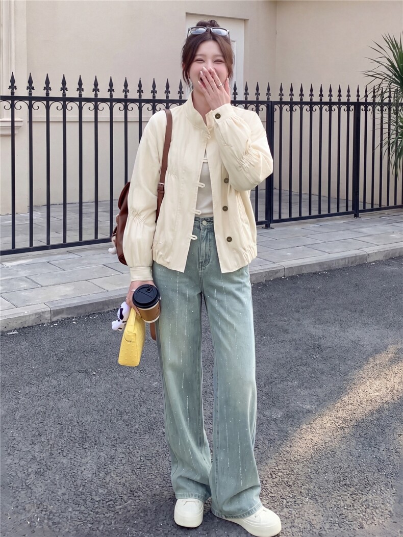 2026秋季新款设计感褶皱立领花苞外套女小个子夹克,女装短外套,