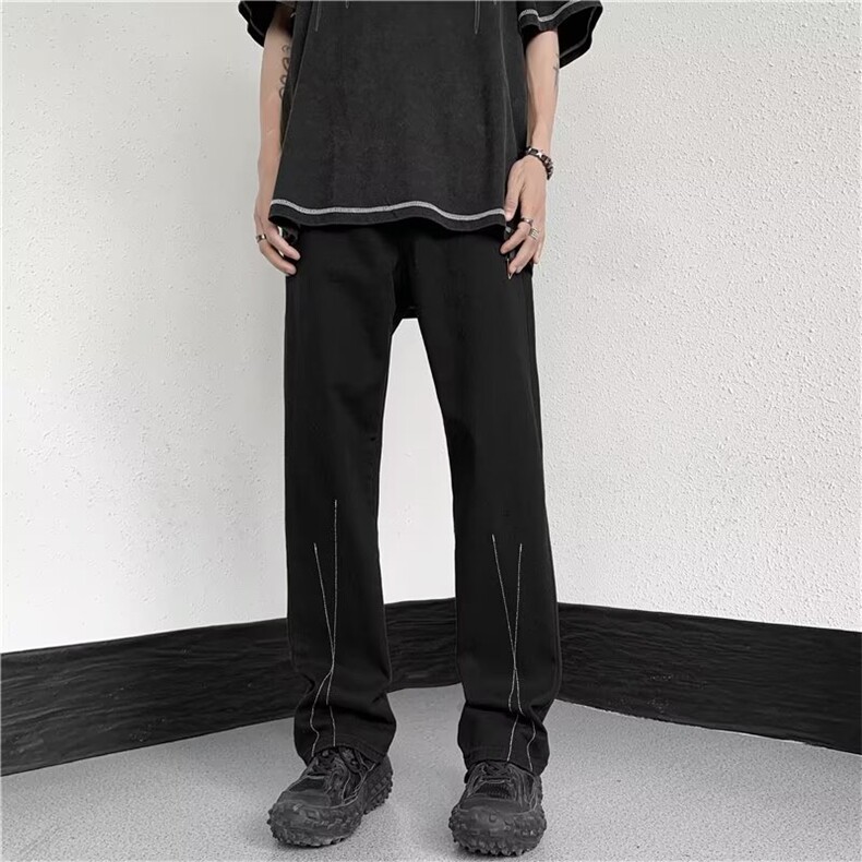 炸街设计感直筒牛仔裤男休闲复古夏季薄款宽松潮牌长裤N01638-P42,男装牛仔裤,星座308B-1