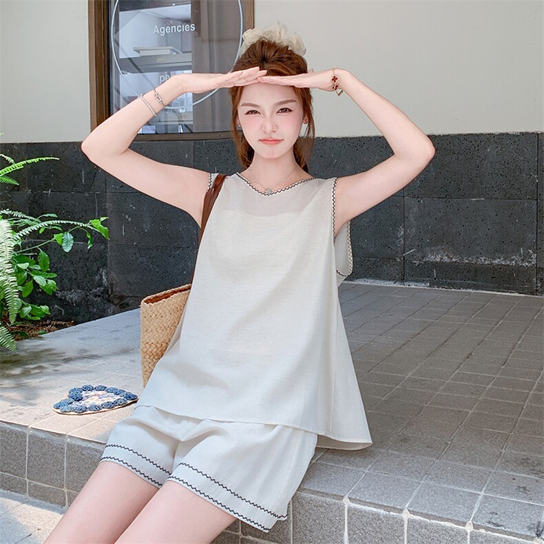 温柔风减龄无袖背心套装女2025夏新款时尚气质显瘦高腰短裤两件套,女装套装/套裙,纯色衣恋