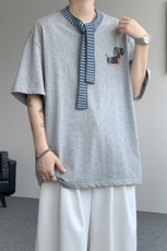 8XL-M纯棉复古拼接假领带设计短袖美式T恤男重工情侣上衣潮DX341，男装T恤，电商D206-1
