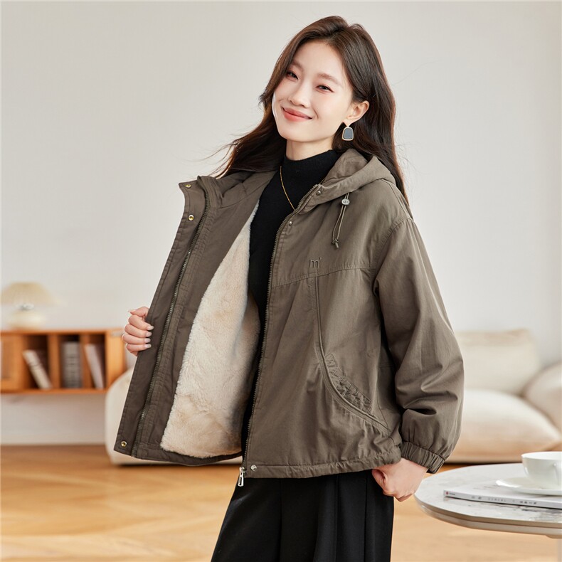 现货2025冬装新款加绒加厚休闲精品女装棉衣棉服派克服,女装派克服,木子恋