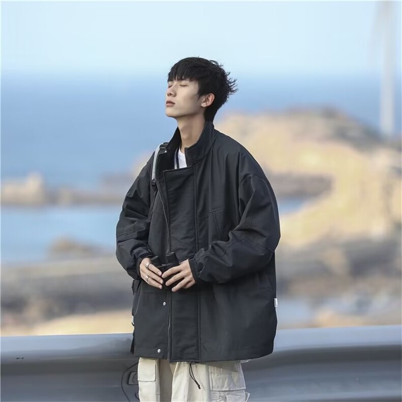 慵懒潮春季男夹克纯色拉链标准外穿新款日系立领潮流长袖青春流行,男装夹克,星座1210-1