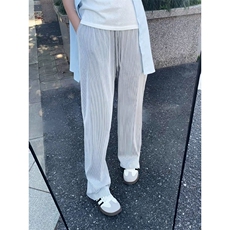 XK458-P30竖条纹冰丝薄款男显瘦直筒长裤休闲宽松垂感阔腿卫裤，男装休闲裤，电商A178