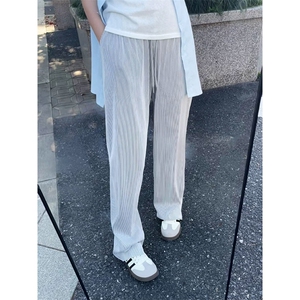 XK458-P30竖条纹冰丝薄款男显瘦直筒长裤休闲宽松垂感阔腿卫裤图片