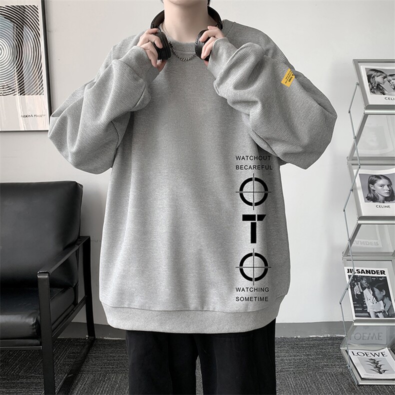 华夫格卫衣圆领卫衣男大码长袖t恤男外套HW76114-P30加绒款-P40,男装卫衣,电商A040