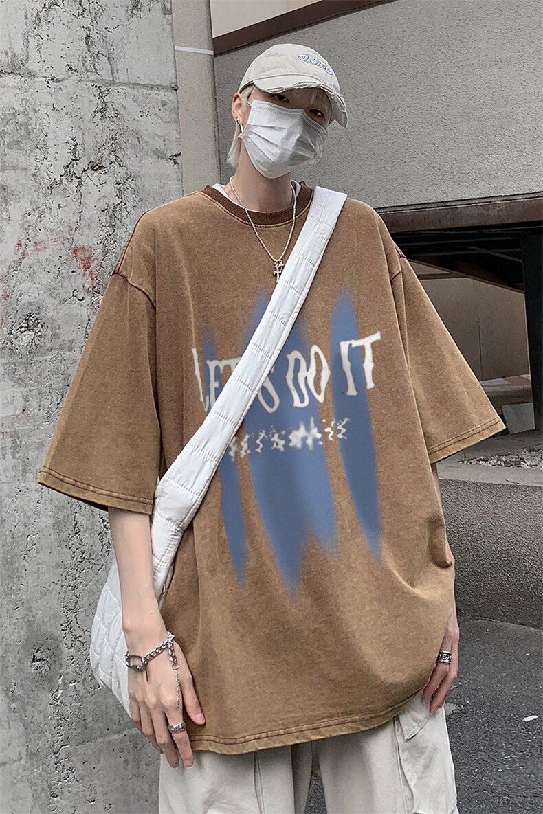 B239-1060-P38重磅美式复古水洗做旧字母几何图印花短袖T恤,男装T恤,星座514-2(原B239)