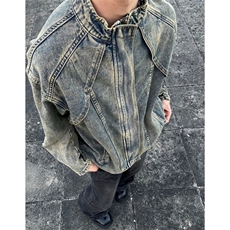 【001】5毛边水洗牛仔外套男拉链立领机车夹克短款A079-2205-P69，男装工装外套，电商A079