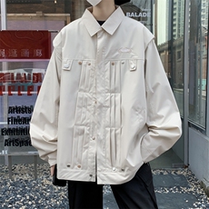 高品质秋款男夹克衫条纹褶皱工装织带牛津纯棉外套JK081P75，男装夹克，星座1013-1