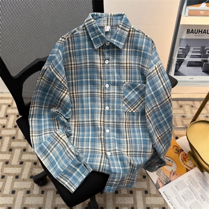 港风春夏款男条纹格子衬衫扎染印花毛边贴标衬衣CS274 P38图片