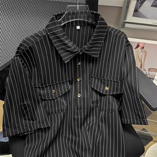 日系条纹衬衫男短袖T恤POLO衫ins痞帅HC22P38，男装衬衫，星座1116-2