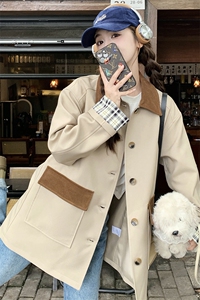 卡其色休闲流行风衣外套女2025年春秋季新款设计感撞色英伦风大衣图片