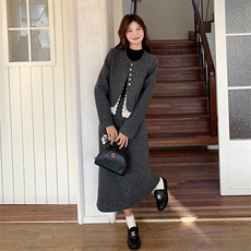 灰色小香风毛呢套装裙女2025秋季新款高级感名媛气质半身裙两件套，女装套装/套裙，2C129