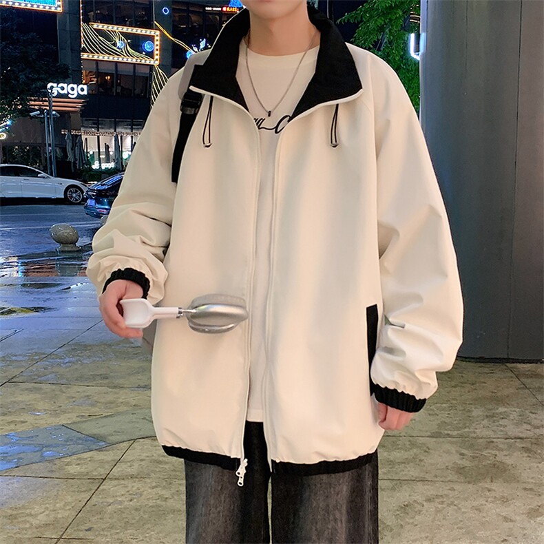 港风双面穿上衣夹克宽松落肩立领冲锋衣外套JK907P70,男装夹克,星座1204-3