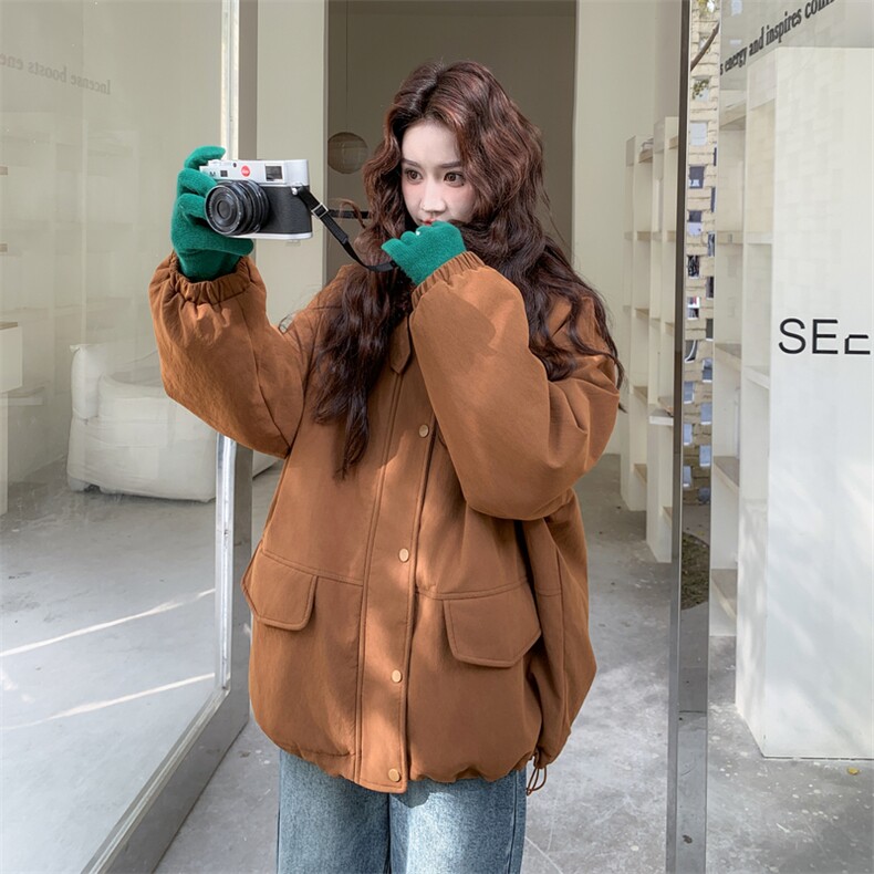 现货新款翻领时尚洋气加绒加厚鹿皮绒外套棉服上衣女,女装棉衣/棉服,韩然一族