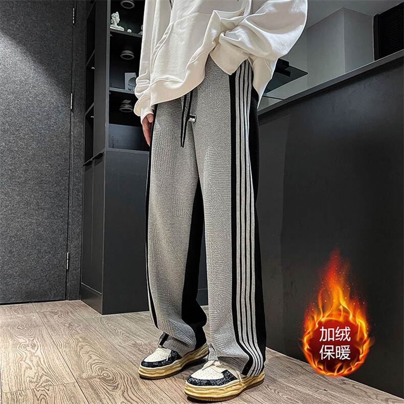 加绒加厚直播品质特殊面料重磅条纹休闲长裤XK66252J-P60,男装休闲裤,电商A042