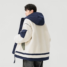 情侣棉服男士加绒加厚拼接工装保暖羊羔毛冬装外套M021-P135，男装棉衣，星座308B-2