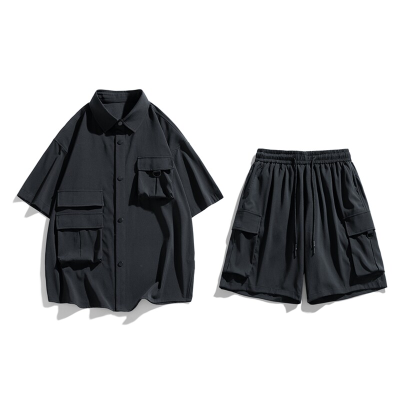 夏季套装男高品潮牌五分袖衬衫大码短裤两件套DSA157-1-C77-P85,男装衬衫,电商A157-1