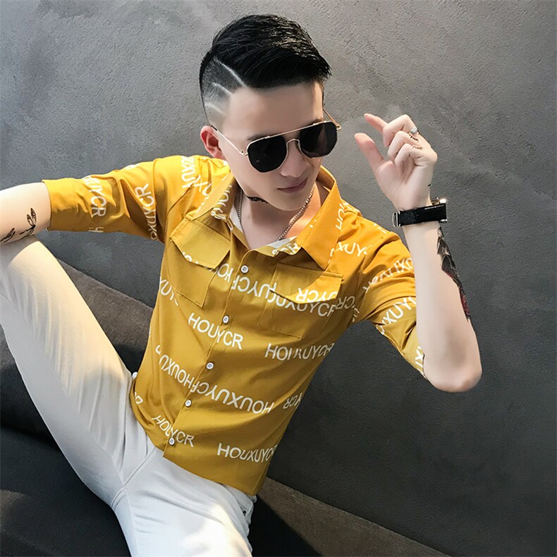 905-P452021夏季潮男中袖衬衫韩版修身帅气短袖休闲网红衬衣,男装衬衫,星座312A