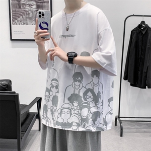 夏季港风短袖T恤2024新品圆领动漫印花半袖男女 1633-P38 控价58图片