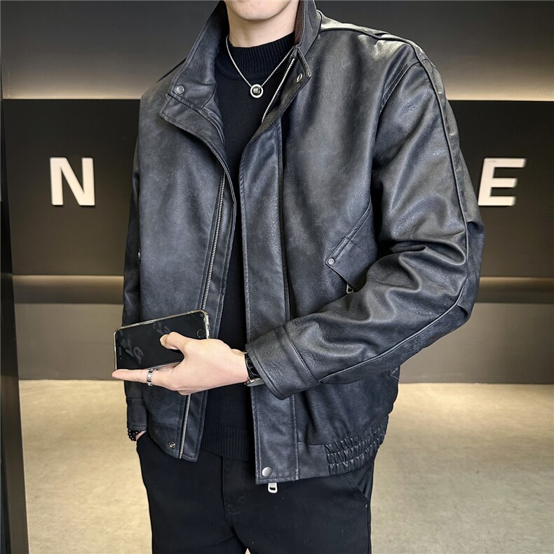 加绒加厚男士皮衣秋冬季皮夹克休闲外套品质款C317-J7722-P185,男装夹克,电商C317