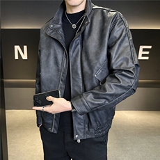 加绒加厚男士皮衣秋冬季皮夹克休闲外套品质款C317-J7722-P185，男装夹克，电商C317