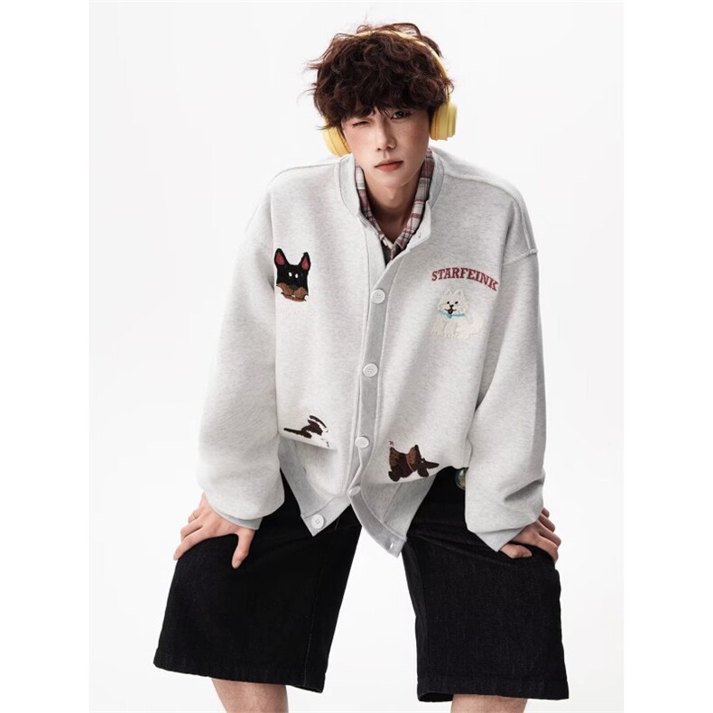 美式趣味毛巾绣慵懒卫衣开衫男女秋冬情侣棒球服潮SX1010P51，女装职业装，星座1112-1