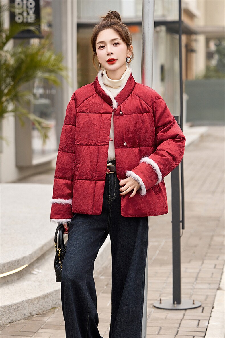 短款羽绒服女2024冬季新款小个子今年流行漂亮新中式国风红色外套,女装羽绒服,奕可儿