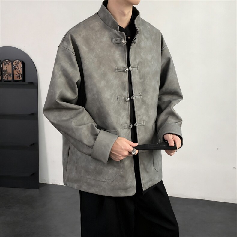 2025秋装新款风皮衣夹克外套新中式大码唐装复古2515-P128,男装皮衣,电商A057