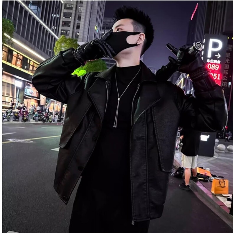 痞帅风皮衣男款韩版大翻领夹克2025新款春秋装高级感潮牌,男装皮衣,星座218-1（原230）