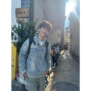 网图有货 浅蓝色水洗肌理感提花牛仔工装夹克外套男 J158-P70图片