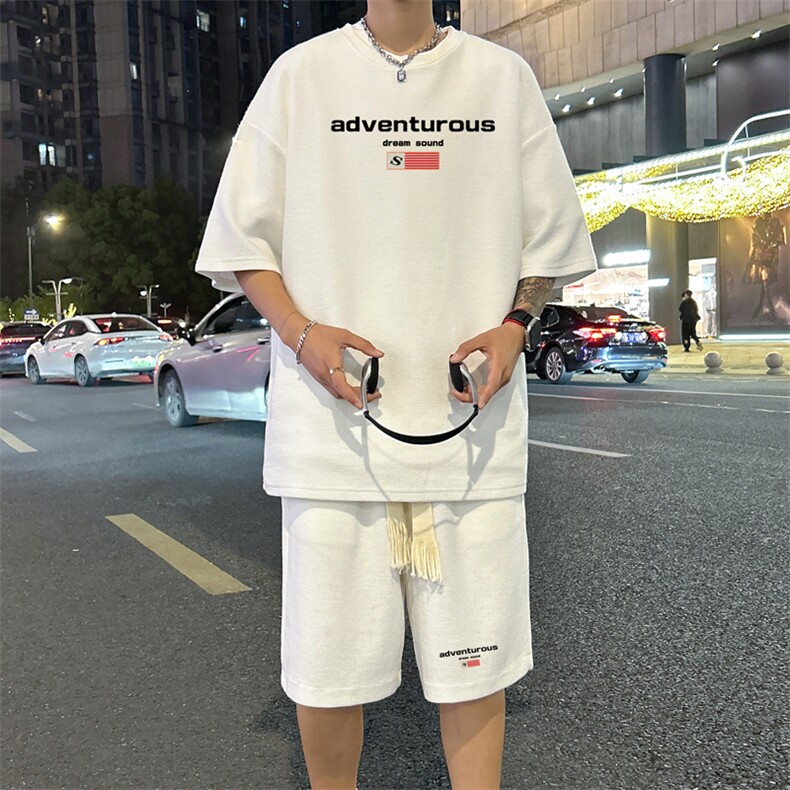 套装！ 华夫格套装短袖T恤短裤男 TZ177-特P 38图片