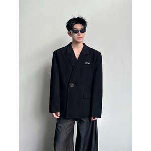 设计感金属装饰西装外套男高级感简约痞帅休闲西服XZ21P125
