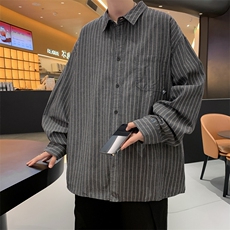 F09-P32日系复古条纹衬衫男士春季牌复古学院风长袖宽松衬衣，男装衬衫，星座512-6