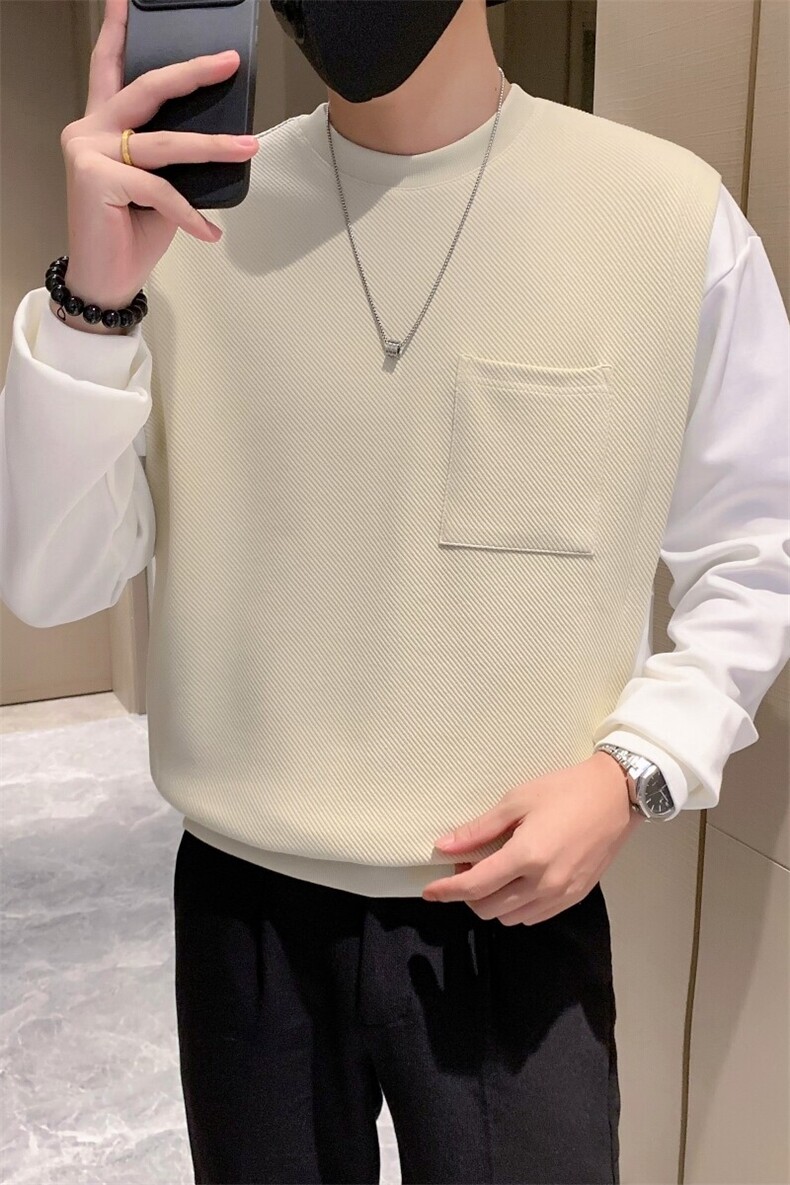 现货2025秋季新款社会小伙假两件卫衣男拼接上衣W12P75控108,男装卫衣,电商B276A