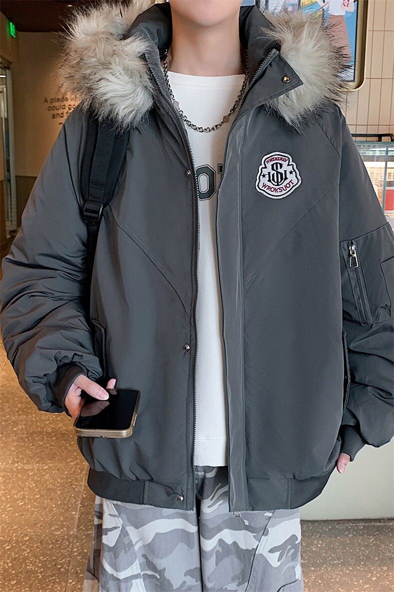 冬季宽松/连帽大毛领休闲外套潮加厚棉衣XZ102B-1M2592-P90,男装棉衣,星座102B-1