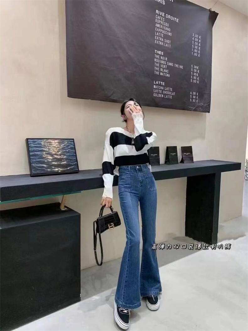 2022秋新元素高腰高弹大喇叭裤百搭时尚大长腿，其它，简 影