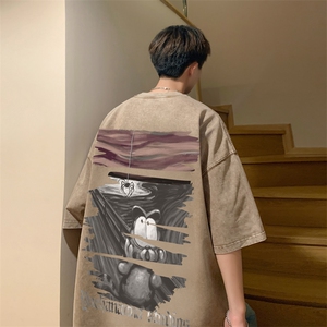 抖音供货、10万现货印花款230克水洗棉短袖T恤 D223A-ST2373-P35图片