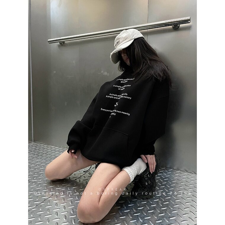 C0237-P55高级感简约字母印花连帽卫衣男女款学生宽松上衣,女装卫衣/绒衫,星座617A-2