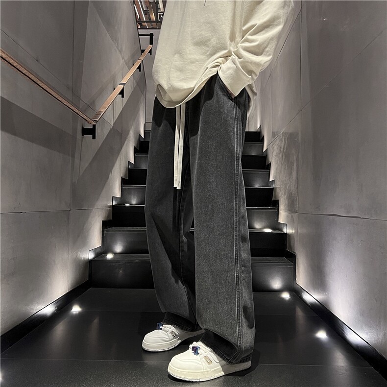 春季主推牛仔裤男港风宽松直筒水洗复古松紧腰橡筋K110-P35，男装牛仔裤，星座1006