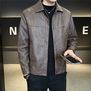 2026新款春季外套男款美式休闲翻领机车皮夹克 A313-88591-P145图片