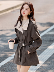 现货2026年秋季新款中长款拼色潮休闲风衣外套，女装风衣，依如秀(原杭风阁)