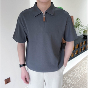 夏季男纯色拉链门襟翻领POLO衫短袖宽松 A110-P50图片
