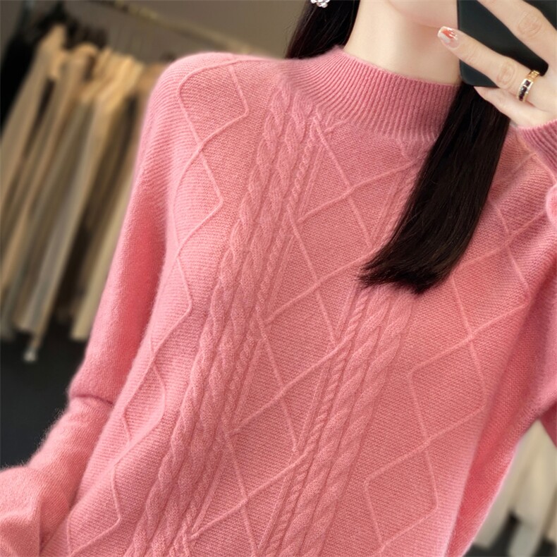 一线成衣无缝100纯羊毛半高领打底衫女内搭宽松毛衣秋冬新款上衣,女装羊毛衫,昭美羊绒