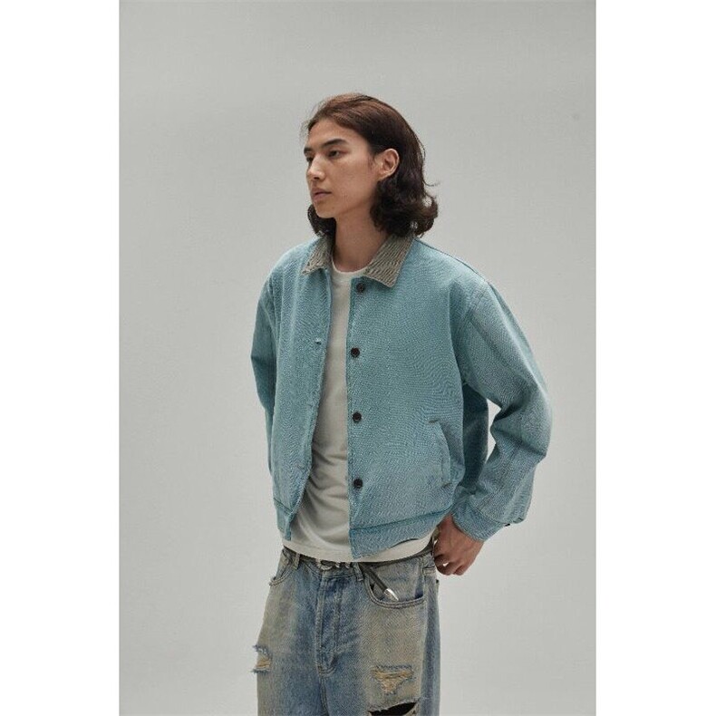 秋季美式高街牛仔外套男夹克潮流宽松学生痞帅休闲上衣，男装工装外套，星座716-4