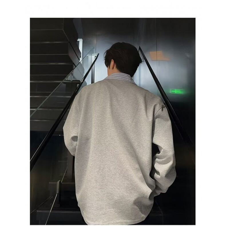 美式复古衬衣领卫衣男假两件拼接长袖T恤POLO衫513APL2354P39,男装T恤,星座513A