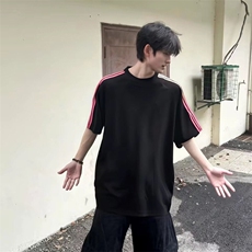 抖音得物品质二开240克宽松纯棉美式潮牌印花三条杠中性风短袖T恤，男装T恤，电商A486