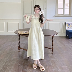 独特超好看黄色无袖连衣裙女夏2025新款绝美温柔气质背心连身长裙，女装连衣裙，2C122